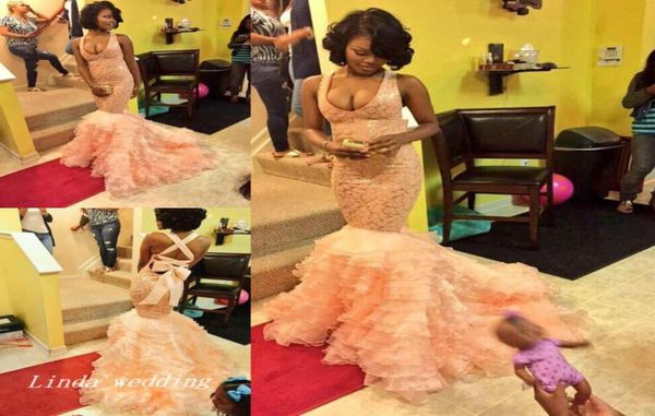 

2019 mermaid prom dress halter ruffles organza lace long african special occasion dress formal evening party dre7969083, Black