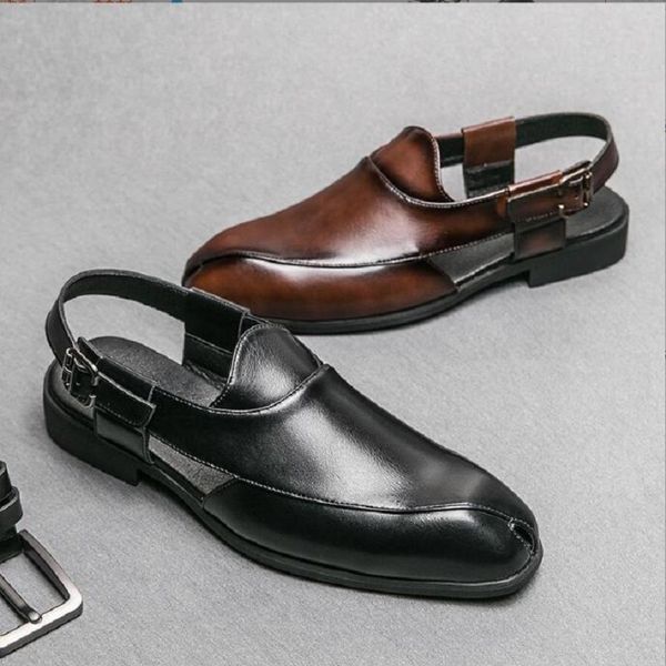 

new brown men's summer sandals black buckle strap dress shoes for men with business formal shoes men 1aa19