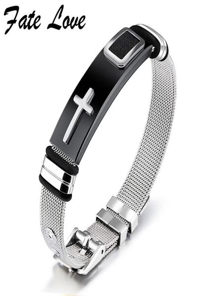 

fate love classic cross bracelet men jewelry stainless steel mesh length adjustable gold color fashion mens jewellery bracelets7544360, Golden;silver