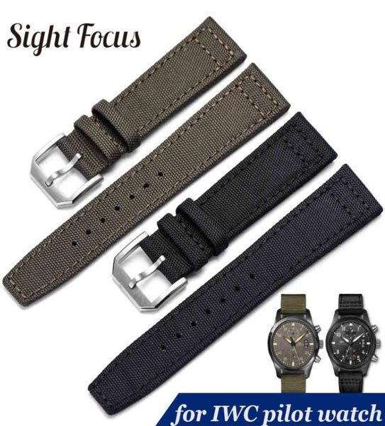 

20mm 21mm 22mm nylon canvas fabric watch band for iwc pilot spitfire timezone gun strap green black belts wristwatch straps y18711692, Black;brown