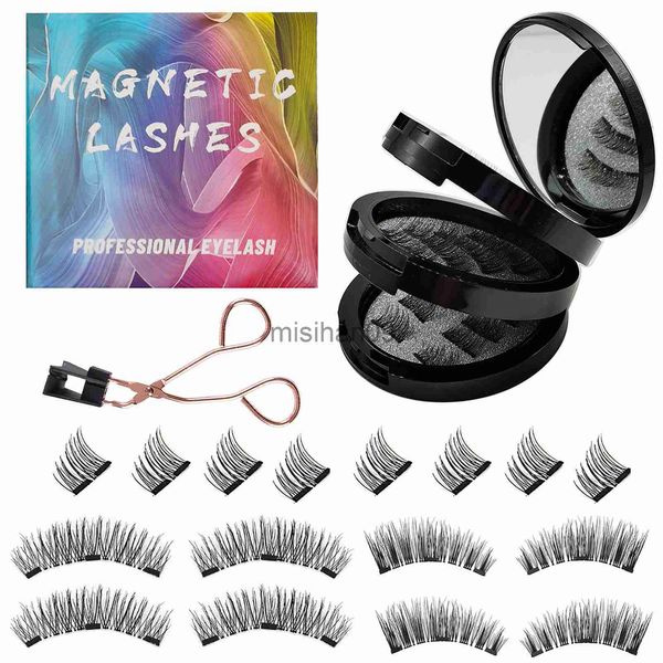 

false eyelashes 3 pair 3d reusable magnetic eyelashes set long lasting mink thick faux cils magnetique natural false eye lashes+tweezers set
