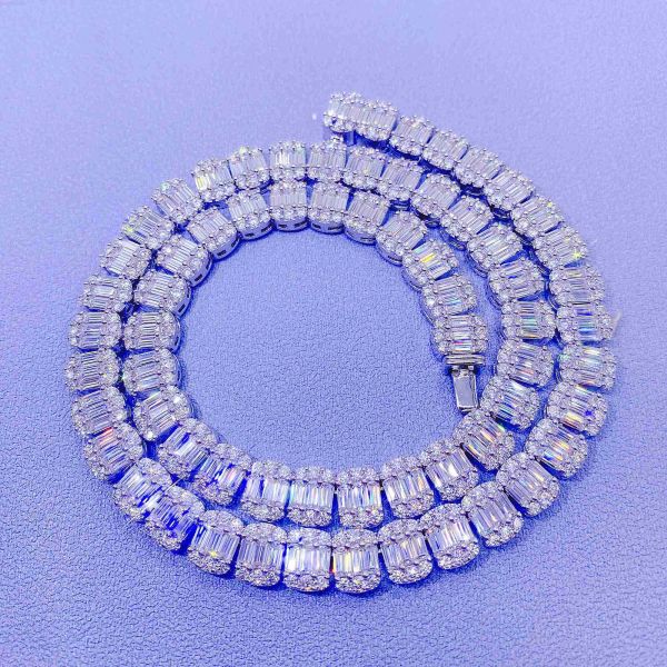

real 925 sterling silver 9mm tennis chain baguette diamond necklace