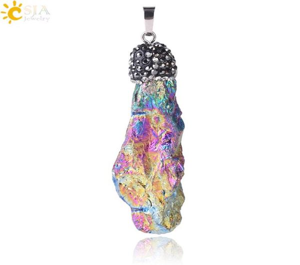 

csja natural crystal quartz gem stone pendants rhinestone beads necklace slide pendant charms irregular charm pendulum for men wom2103441, Bronze;silver