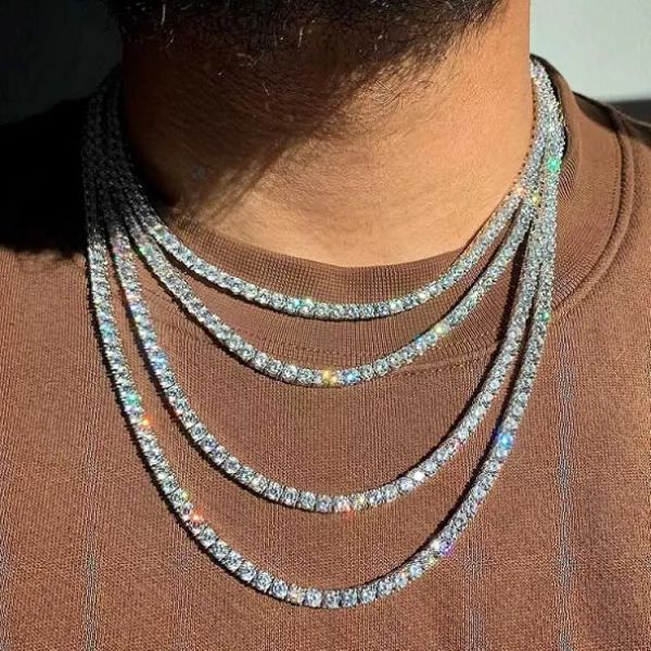 

rts 4mm vvs moissanite 925 silver tennis chain necklace for hiphop jewelry