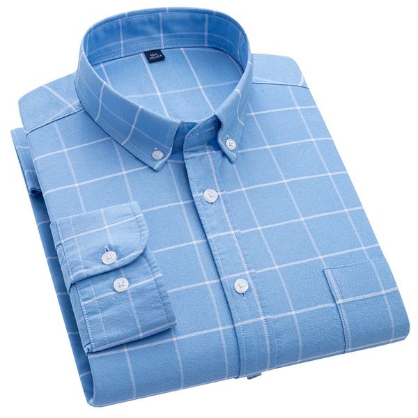 

men's t shirts plaid long sleeve casual shirt regular fit button collar design 100 cotton oxford male social shirts 230717, White;black