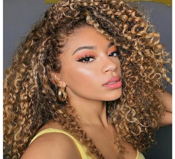 

1b30 ombre honey blonde curly simulation human hair wigs with baby hair loose curly synthetic lace front wig for women pre pluck4105552, Black