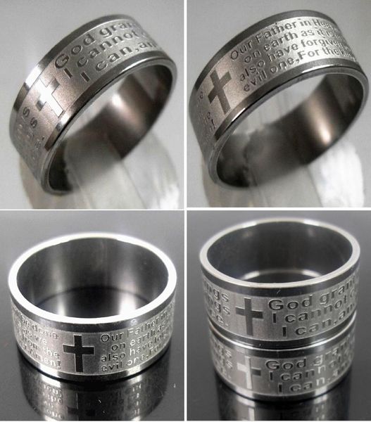 

etch christian serenity prayer cross stainless steel ring silver fashion jewelry band ring size 8 to 12 for man women8429148