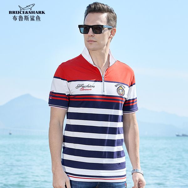 

men's polos 2023 summer polo shirt short casual business fashion loose tee male cotton striped big size bruce shark 230717, White;black