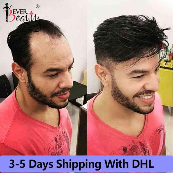 

durable thin system natural european toupee pu hair replacement for men wig v looped pure handmade ever beauty4513111, Black