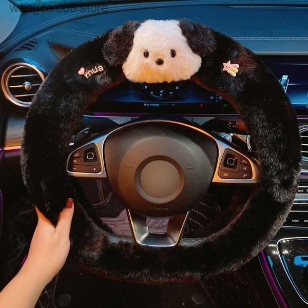 

steering wheel covers car steering wheel cover 38 cm cute dog winter warm plush cartoon handle covers for bmw audi toyota honda hyundai ford