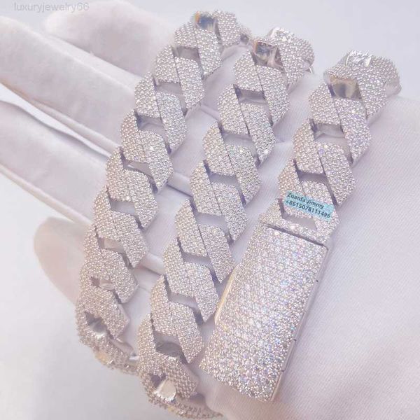 

pendant necklaces luxury pass diamond tester 15mm 4row stone iced out vvs1 moissanite cuban chain necklace men, Silver