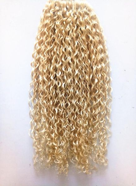 

brazilian human virgin remy blonde hair curly clip in hair weft soft double drawn hair extensions unprocessed8966422, Black;brown