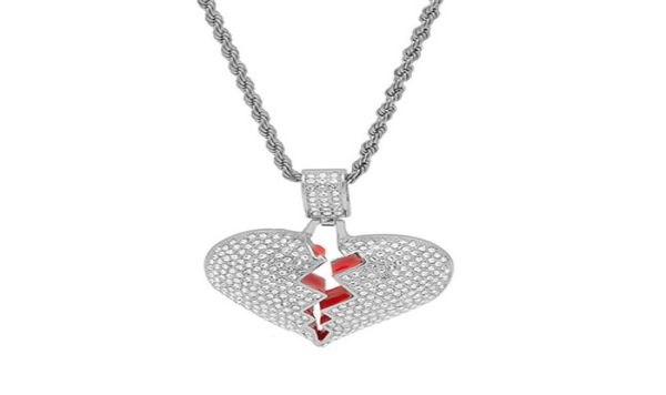 

hip hop broke heart iced out pendants necklaces charm for men women gold color crystal jewelry5993453, Silver