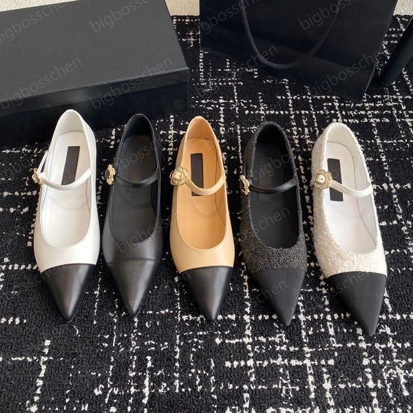 

deluxe designer sandals flat pointed toe mary jane single shoes leather ballet shoes women's flat boat shoes loafers casual shoes dress, Black