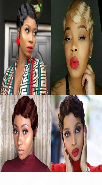 

old fashion blonde color 27 short wigs peruvian hair curly wave swiss lace wig 2 malaysian human hair wigs for black women6778588, Black;brown