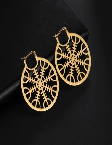 

hoop earrings huggie viking nordic compass vegvisir 2023 stainless steel gold color amulet big for women jewelry gifthoop7786118, Golden;silver