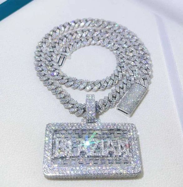 

2.2" width custom made baguette cut vvs moissanite diamond name letter chain custom iced out pendants, Silver