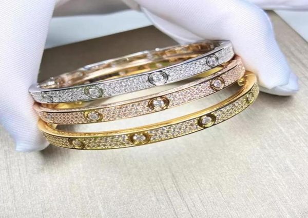 

full diamond stone bangle stainless steel gold love womens bracelet fashion mens women crystal screwdriver cuff bracelets jewelry2616126, Golden;silver