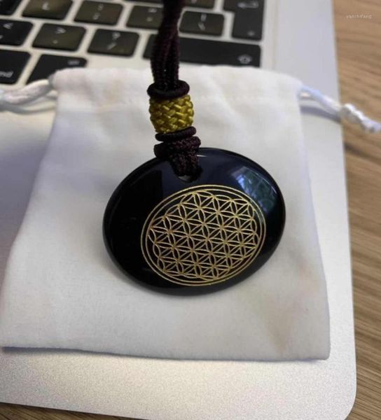 

pendant necklaces 40mm natural stone obsidian or tiger039s eye flower of life with cord necklace19384110, Silver