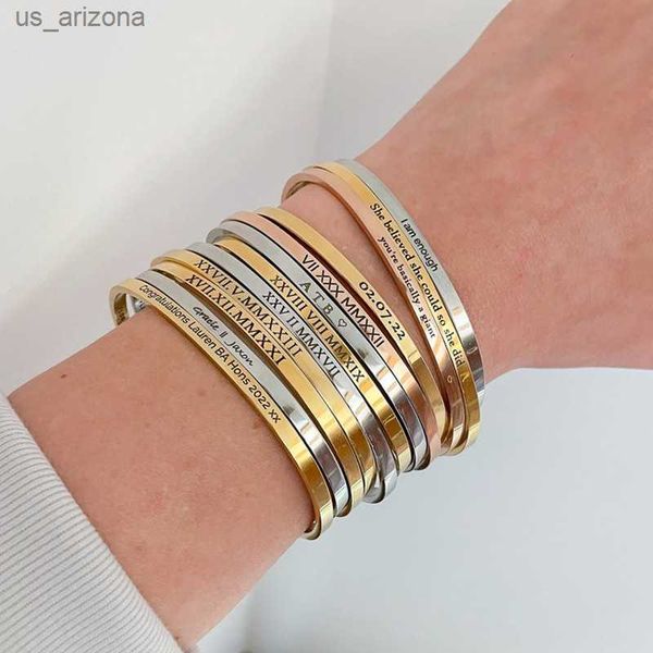 

18k custom engraved bracelet numeral name message bangle titanium steel gold silver adjustable women's cuff mother's day gift l230, Golden;silver