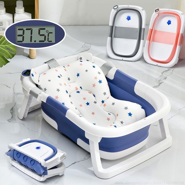 

bathing tubs seats folding baby bath tub portable shower with temperature sensing nonslip cushion born bathtub safe kids 230718