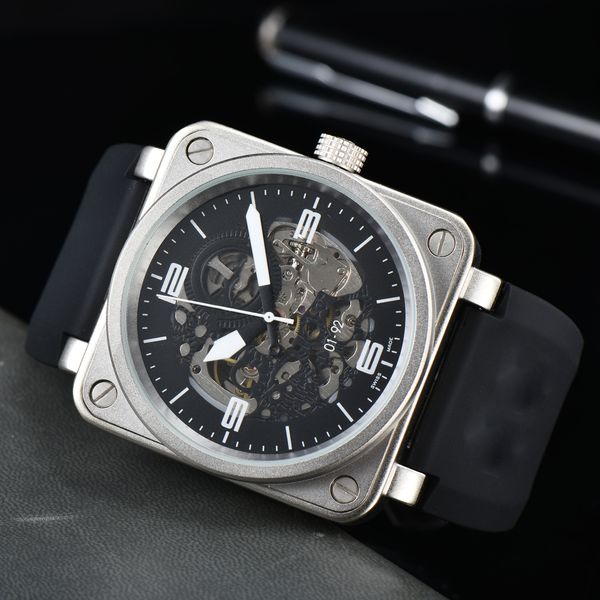 

2023 men automatic mechanical wristwatches bell brown leather watch black ross rubber watches wristwatch men luxury fashion watch wristwatch, Slivery;golden