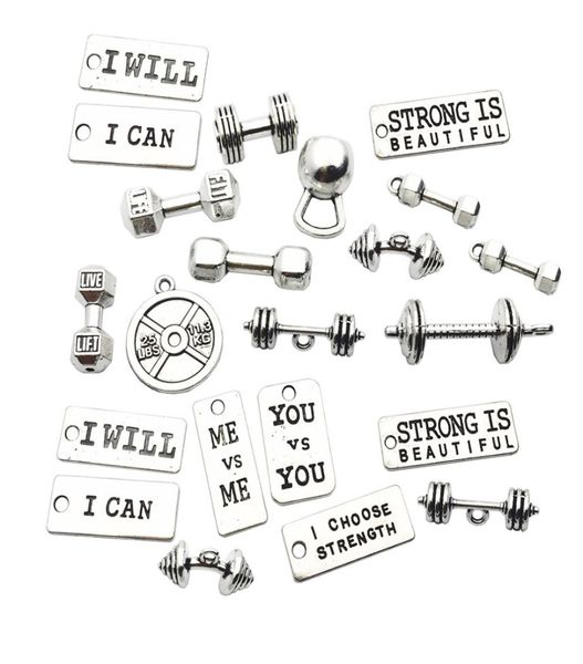 

sports charms strength tags kettlebell dumbbell barbell weight mix charms it diy fitness necklace jewelry making2822715, Bronze;silver