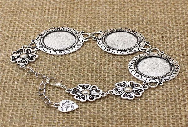 

3pcs 235mm fit 18mm dia vintage silver metal zinc alloy round bracelet cabochon setting jewelry blank setting bracelet findings4123285, Blue;slivery