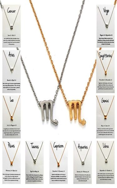 

12pcsset 12 constellation pendant necklace zodiac sign necklace birthday gifts message card for women girl constellation charm ne9383560, Silver