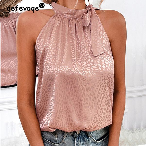 

women s t shirt summer off shoulder halter lacing chiffon blouses elegant fashion solid sleeveless shirt pullover vest 230718, White
