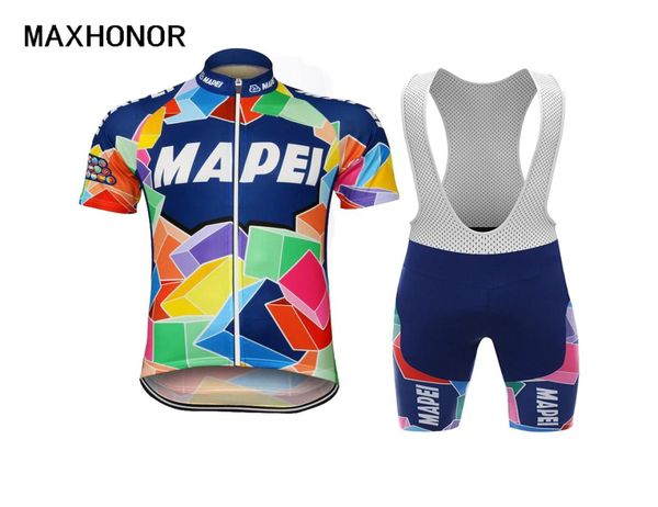 

cycling jersey men sets shortsleeve classic jersey set 3d gel pad maillot bike clothing retro cycling bib pants maxhonor5641011, Black;blue