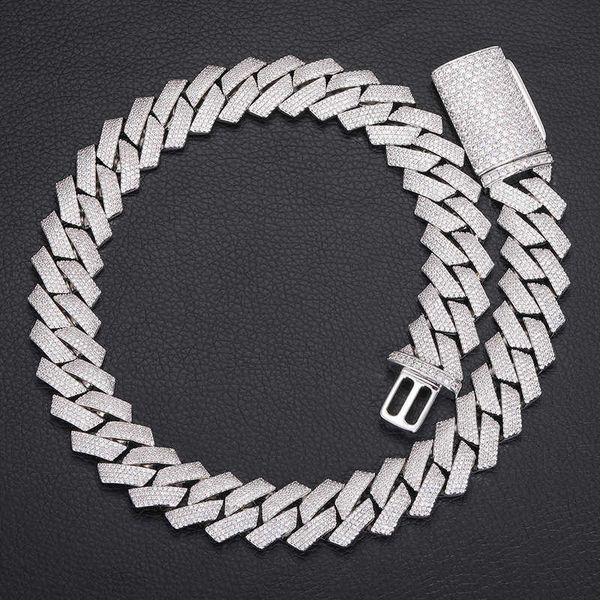 

men's hip hop long button head 4-row zircon 20mm diamond cuban chain fashion necklace jewelry, Silver