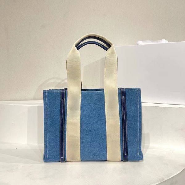 

design a new canvas bag tote bag stitching shopping bag large capacity woven embroidery letter logo leather handle