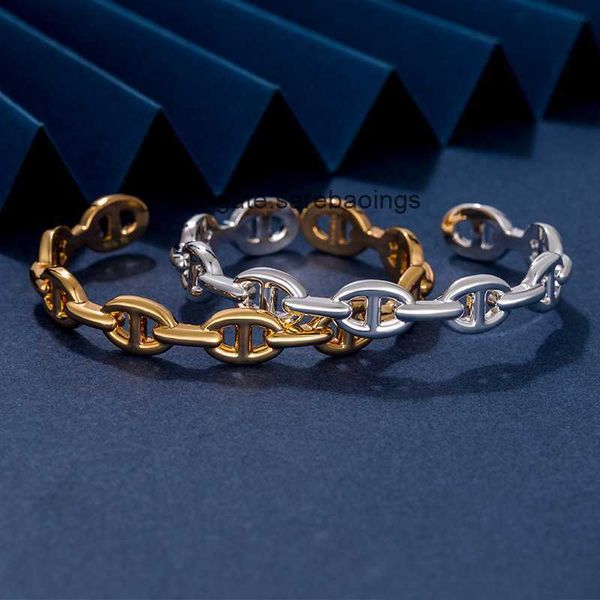 

aher mas designer luxury brand enamel bracelet h home pig nose smooth face luxury circular bracelet cool air personalized design, Black