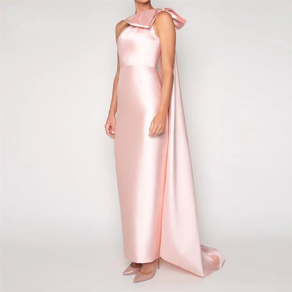 

elegant blush pink evening pageant dress for woman sheath one shoulder big bow satin prom formal party gowns 2023 new robe de soiree vestido, Black;red