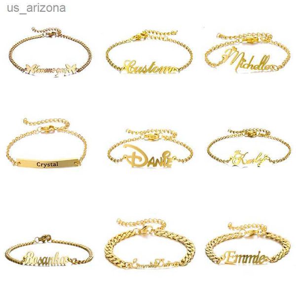 

3mm 5mm cuban chain custom name bracelets for women personalized customized stainless steel classic nameplate jewelry l230620, Golden;silver