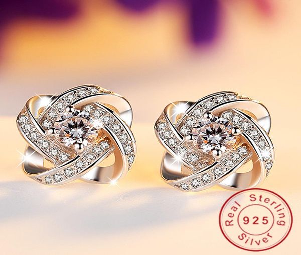 

luxury female earring genuine 925 sterling silver diamonique cz engagement wedding stud earrings for women gift9790516, Golden;silver