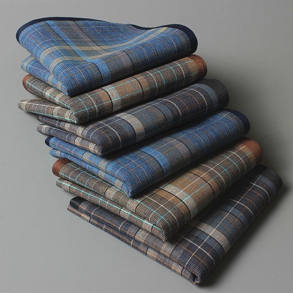 

handkerchiefs 12pcslot classic vintage plaid stripe handkerchief hanky men pocket squares 100% cotton business casual chest towel 230717, Blue;white