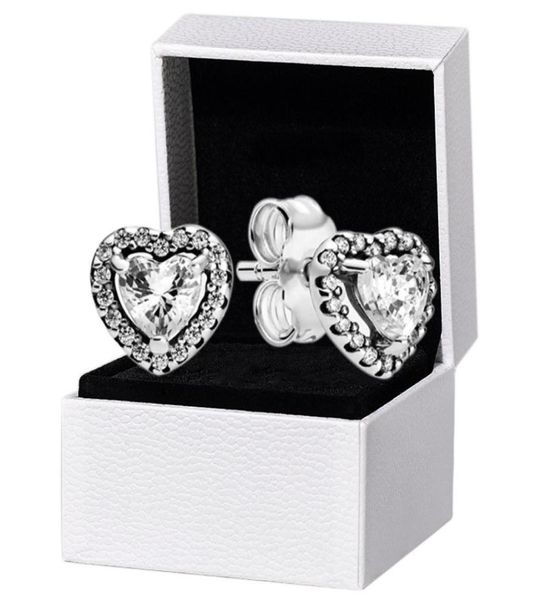

authentic 925 sterling silver elevated heart stud earrings original retail box for rose gold women girls love earring set5444918, Golden;silver