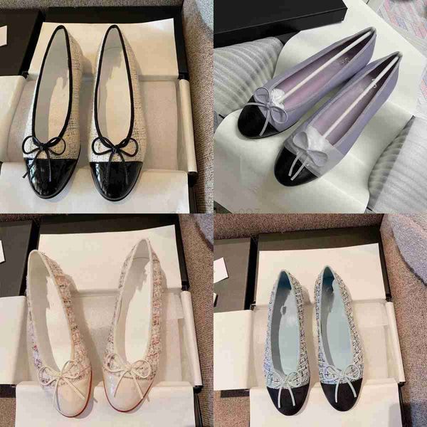 

channel 2023 classic women's designer new fashion luxury bow leather dress shoes brand color match women's ballet flats ccity, Black