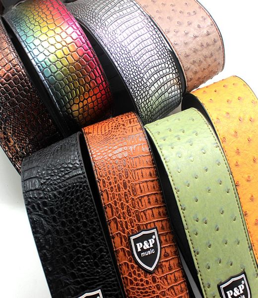 

widen pu leather straps for acoustic electric guitars bass lizard crocodile ostrich skin adjustable guitar strap1358338