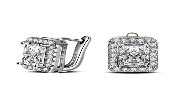 

omhxzj whole personality huggie fashion woman girl party wedding white square zircon 18kt white gold hoop earrings ye4144085234, Golden;silver