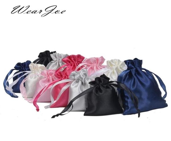 

50pcs silk satin drawstring bag with ribbon for jewelry hair travel watch shoes diamond bead ring makeup gift packaging pouch 21111865189, Black