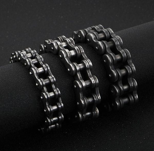 

18mm 22mm large heavy men039s black biker motorcycle chain bracelet punk hiphop cool brush black 316l stainless steel bicycle b9999868, Golden;silver