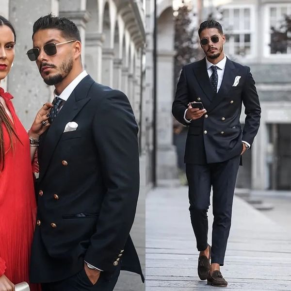 

handsome double breasted groom wedding suits groom slim fit two pieces formal work prom office blazer jacket pants, Black;gray