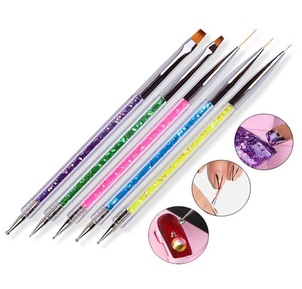 

5pcs double head nail art brush liner uv polish gel design painting pens with dotting pencil manicure tool nab0162151876, Yellow