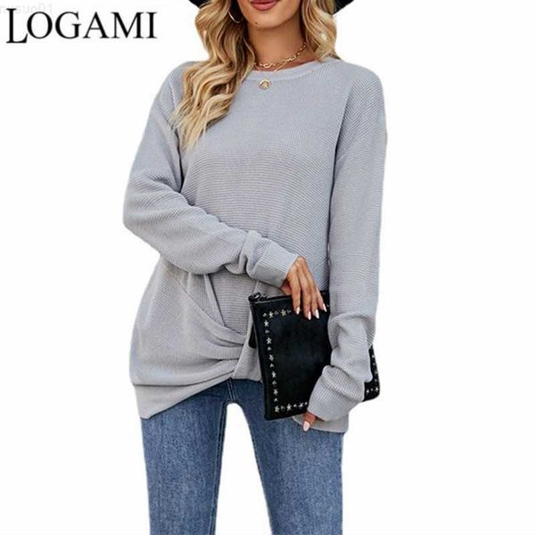 

women's sweaters logami solid color hem twist fitting sweater women autumn/winter 2022 new round neck pullover l230718, White;black