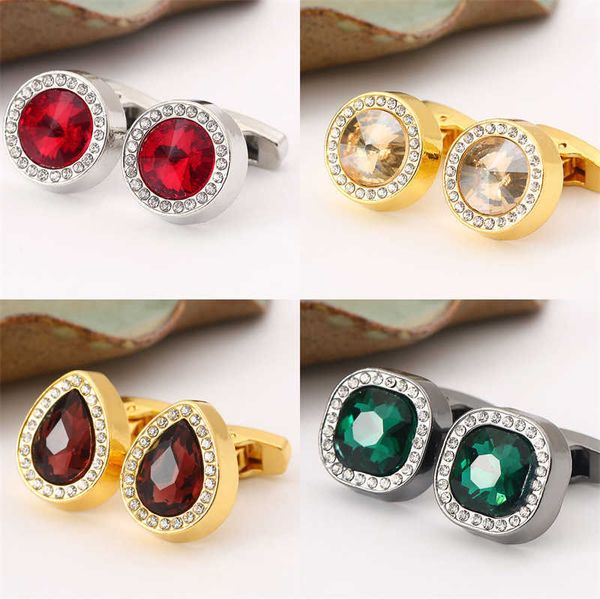 

cuff links new french cufflinks luxury red zircon rhinestone buttons men's business dress shirts cuff links men women's wedding ac, Silver