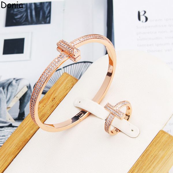 

pendant necklaces donia jewelry european and american fashion double row steel micro set aaa zircon bracelet ring luxury set 230718, Silver