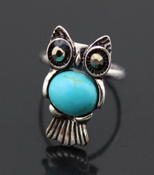

jewelry whole 50pcslot retro antique silver plated tribal lovely owl turquoise rings girl women039s alloy rings adjustable99896365645849, Golden;silver